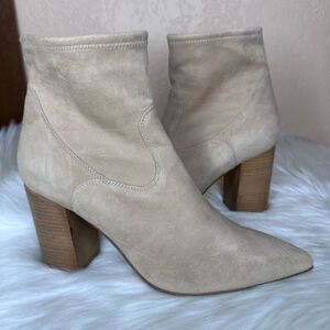 Le Pepe Suede Leather Heeled Ankle Bootie Boots Size 40 Tan